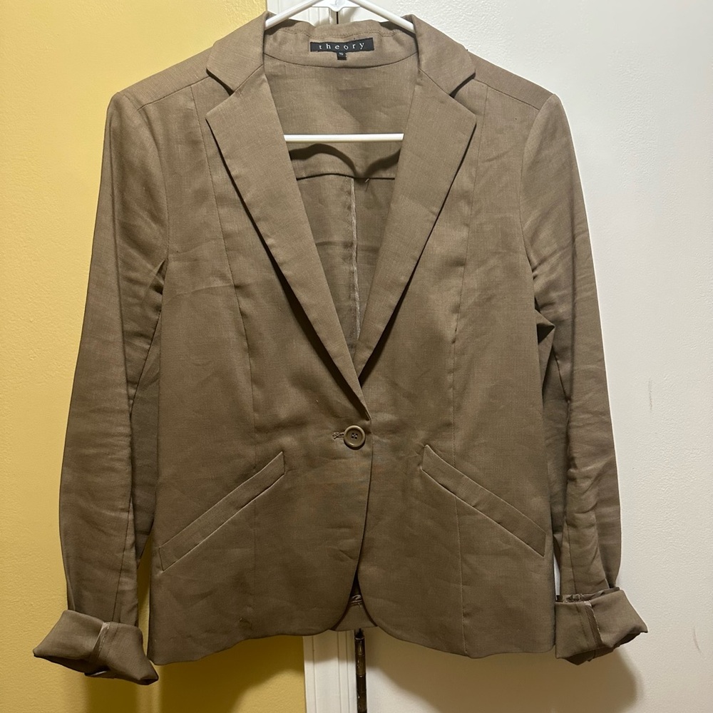 Theory Women's Classic Linen/Wool blend Taupe Blazer (10)
